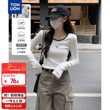 Tonlion 2025 autumn and winter women's round neck collar front chest pattern long sleeve bottoming shirt