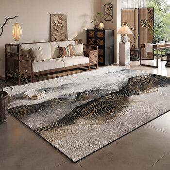 Fantasy landscape painting living room large carpet universal high-end sofa coffee table blanket study room tea room soundproof floor mat bedside blanket for all seasons, yuanyu golden dream, loop velvet + non-slip cotton bottom 140x200cm