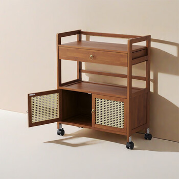 Fantasy tea table side table tea cabinet trolley living room mobile tea cabinet storage rack household retro small table storage rack new +52cm retro plastic rattan door universal wheel breathable and moisture-proof