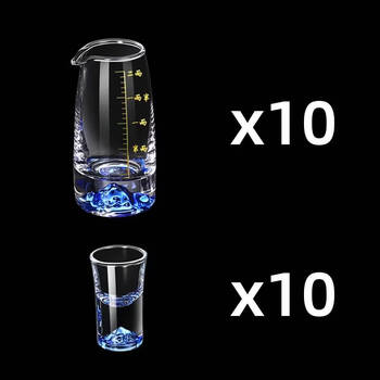 Yusenyi creative light luxury white wine cup wine dispenser household glass drinking cup one cup with scale wine set 10 pots 10 cups blue mountain wine dispenser + blue mountain cup