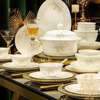 Manyuan jingdezhen 2026 new and particularly beautiful bowls, plates and tableware sets for moving into the home, a bowl gift for moving into the house, jinling spring fun, 10-person configuration, 60-piece set
