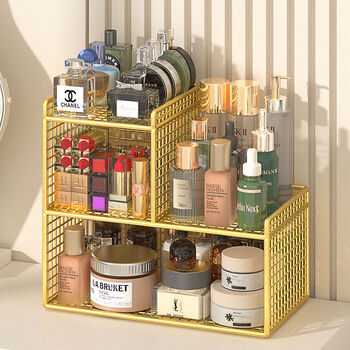 Fantasy product storage box desktop large capacity shelf bathroom sink vanity skin care product storage rack black four layers 40 long with tissue box