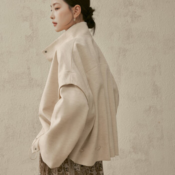 Sushe jingdu practicalism tailored removable bat sleeve drawstring loose shape casual jacket elegant gold s
