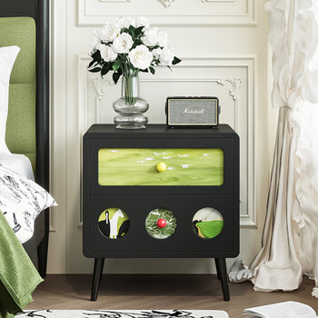Fantasy style bedside table bedroom small storage cabinet design living room storage cabinet small side table black (green seagull) 45x40x55cm