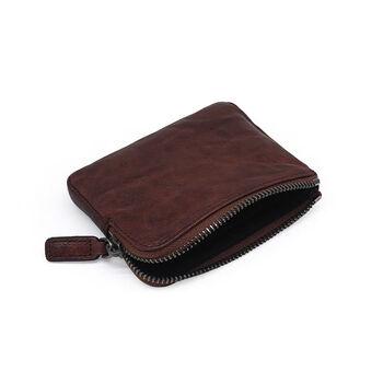 First-layer cowhide coin purse, genuine leather wrinkles, retro zipper card holder, trendy driver's license booklet, mini functional bag, brown