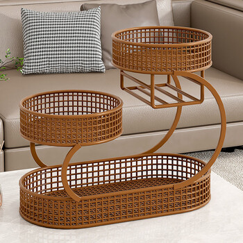 Wing fantasy 2025 new fruit plate home storage multi-layer storage antique style living room coffee table snack plates fruit basket light luxury gold + new flower fruit plate