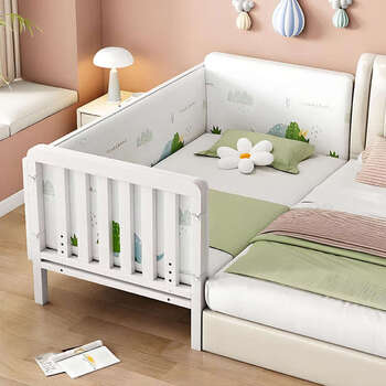Yusenyi bed adjustable bedside extra wide bed customized yanbian iron bed for adults to sleep cream white three side guardrails + 5cm coconut palm mattress zero formaldehyde baby sleeping 180x80cm