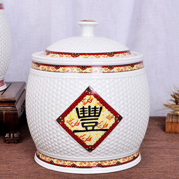 Jingwanlong ceramic cylinder barrel box household storage tank moisture-proof and insect-proof seal with lid 5kg 20kg jingdezhen 30 30kg jinfeng