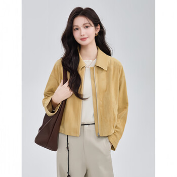 Inman maillard imitation buckskin short jacket for women 26 spring fashion retro loose barn style jacket top apricot xl