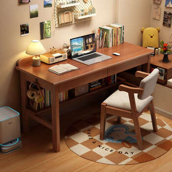 Yusenyi desk student home writing desk study desk bedroom computer desk adult desk ivory white single table + armchair materials bold and thickened 140x60x75cm