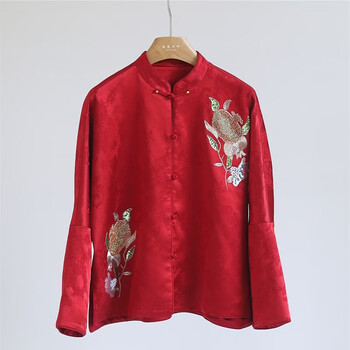 Fayinyoo handmade sequin embroidery jacquard new chinese style jacket women's casual retro mix and match national style top spring and autumn r60001 red s