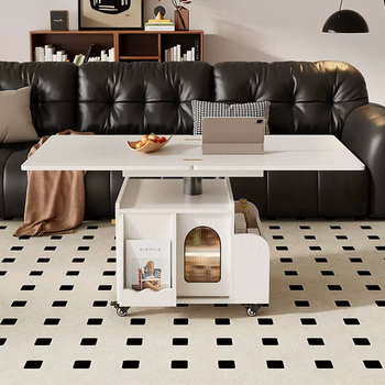Yusenyi movable side table coffee table trolley solid wood living room sofa side cabinet tea table multi-function folding lift dining table dual-purpose glass door model (white) movable lift folding coffee table (door delivery no installation needed) complete assembly