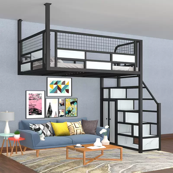 Yusenyi loft elevated bed under the bed suspended hammock with wardrobe single upper staggered high and low bed small apartment upgraded with step ladder cabinet 1350mmx2000mm