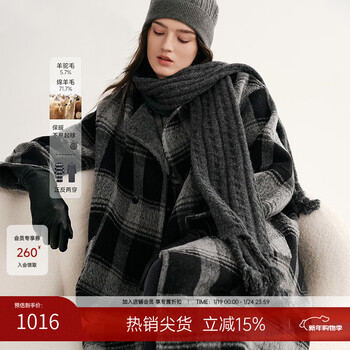 Mslan velvet healing deconstructed collarless reversible cashmere woolen coat 25 winter retro plaid warm reversible black m