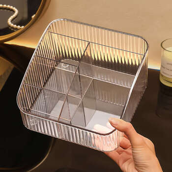 Yusen yipin storage box transparent bathroom compartment facial mask color brush barrel desktop dressing table storage rack gray 3 pack