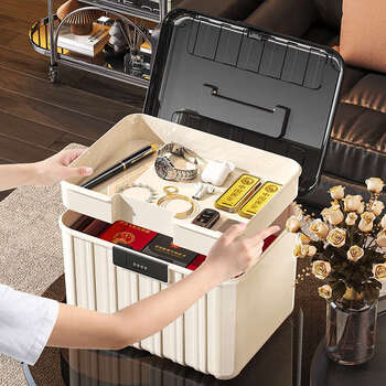 Yusenyi lockable storage box home password box valuables storage box car portable privacy document storage box simple style enamel gray extra large four-digit password with compartment password box four-digit code with compartment