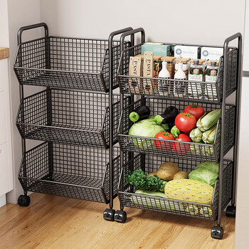Fantasy kitchen shelf floor-standing vegetable basket storage white three-layer large + wheels