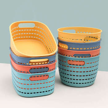 Pupan kitchen storage basket household plastic storage box storage basket desktop snack fruit bathroom cosmetics storage basket color mix and match square 3 pieces