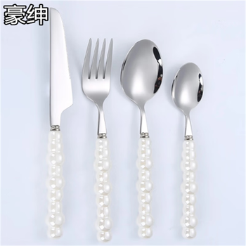 Hao shen knife, fork and spoon tableware creative ceramic handle steak knife, fork and spoon set household western knife white pearl 4-piece set