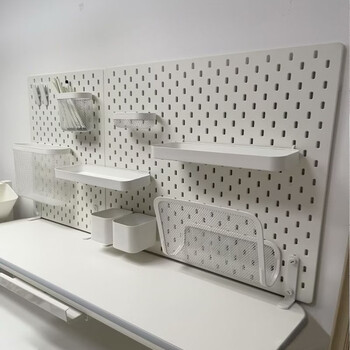 Yusenyi desk perforated board storage rack no-punch wall storage rack student dormitory wall decoration storage box ins damaged return included 4 boards + 30 hooks + 6 storage trays cream white