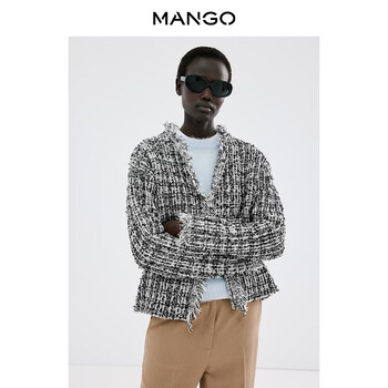 Mango women's short jacket 2026 spring new style small fragrance style v-neck tweed jacket black s
