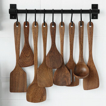 Yusenyi wood spatula, high temperature resistant chicken wing wood spatula set, high temperature resistant wooden non-stick kitchen utensils for cooking, 1 small slanted spatula