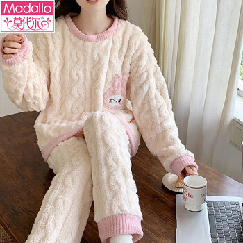 Modal pajamas winter women's coral fleece thickened warm long sleeve cartoon cute winter flannel home clothes two-piece set 806 rabbit m 75-100 jin