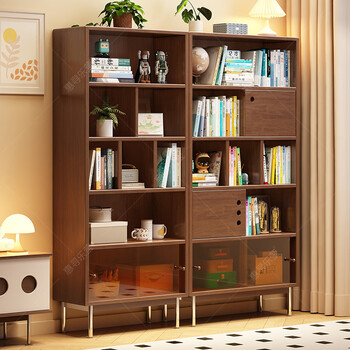 Huixun all solid wood bookcase bookshelf study room simple modern living room storage cabinet medieval display cabinet home simple storage cabinet fas grade rubber wood without veneer walnut color # 60cm*30cm*175cm without cabinet door