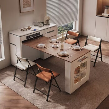 Ywzr sideboard island dining table integrated household retractable 2025 new cream style small apartment mobile folding dining table island flat style retractable dining table + a style dining chair*4