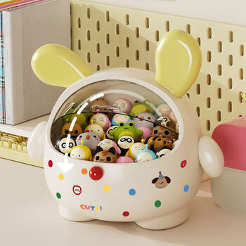 Fantasy small storage box transparent mini points card jar ornaments hair accessories display stand pink rose red ears cute shape dustproof and moisture-proof