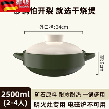 Tuojin dark green clay pot household gas clay pot rice resistant to high temperature dry burning non-cracking ceramic pot soup pot hot pot stew pot caramel green_cooking vegetables and meats suitable for 2-4 people 2.5l