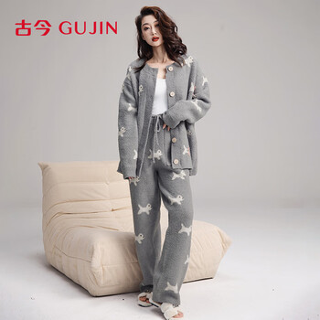 Gujin (gujin) warm half-velvet long-sleeved pajamas for women, spring, autumn and winter home clothes, pajamas, sweaters, cardigans, large size suits that can be worn outside