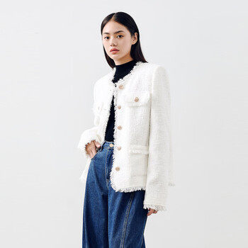 Peacebird autumn and winter jacket collection link new women's xiaoxiangfeng motorcycle wear pu jacket winter jacket xiaoxiang jacket white l