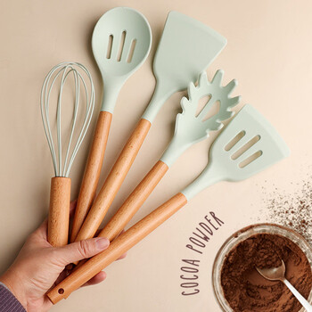 Pupan spatula household silicone spatula food grade high temperature resistant household wooden handle spatula spoon set kitchenware silicone set wooden handle silicone noodle spoon