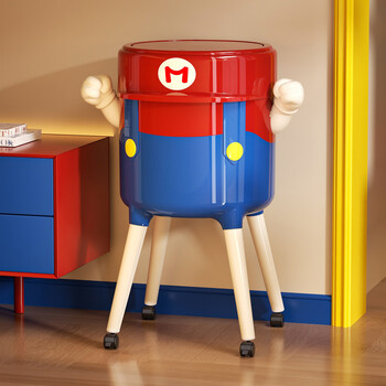 Kaman trash can for home living room with large capacity and good appearance, removable kitchen wastebasket with no bending, tall feet and lid, red and blue, short-footed, with wheels