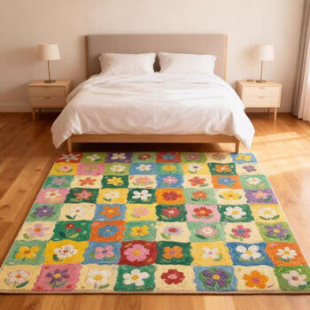 Fantasy living room carpet velvet sofa blanket dopamine oil painting small flower floor mat cream style bedroom bedside blanket dopamine oil painting small flower 120cmx120cm (velvet)