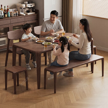 Hui xun song style aesthetic solid wood dining table, antique style desk, home living room tea table, ash solid wood long table, rectangular, black walnut color #dining table, fas grade ash, no veneer, 140cm *80cm*75cm