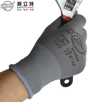 Safety-inxs safety labor protection gloves n10559 gray polyester pu coated palms wear-resistant and durable construction industry 12 pairs