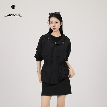 Amass new versatile fashionable casual comfortable loose sports windproof zipper jacket for women 540088 black s size 2