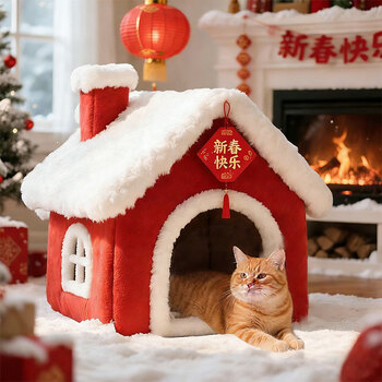 Man le rabbit new year cat nest winter thickened warm semi-enclosed cat sleeping nest four seasons universal pet bed winter cat mat new year cat nest - extra large - 48*50*58cm highly cotton filled three-dimensional stylish