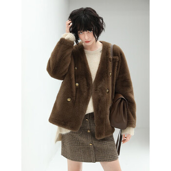 Cocobella rich wooly eco-friendly fur coat luxury double-breasted warm naked collar coat wl56 brown m