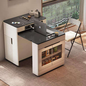 Yusenyi sideboard dining table integrated household retractable and foldable small-sized bar-guided dining table flagship retractable island dining table + a-style dining chairs x4 with tea