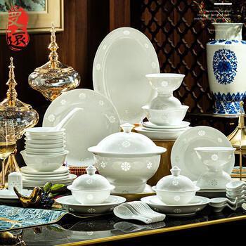 Manyuan underglaze color authentic jingdezhen high-end porcelain exquisite porcelain tableware dishes set underglaze color housewarming gift box to live and work in peace and contentment linglong porcelain configuration for 10 people 68-piece set