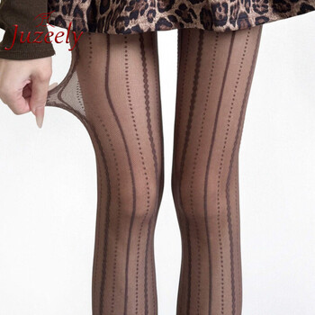 Juzeely retro black silk lace hollow stockings 0d vertical pattern slimming anti-snagging pantyhose pure desire sexy leggings brown 1 piece one size