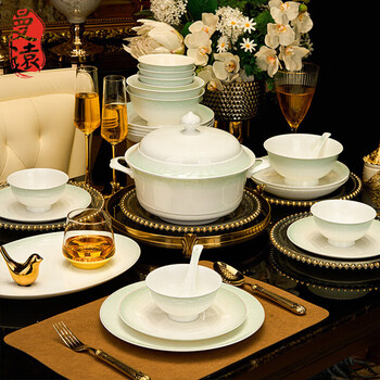 Manyuan jingdezhen dishes and tableware set household light luxury high-temperature bone china bowls and plates ceramic move-in new home can be microwaved xingluo yunbu 6 people configuration 38 heads