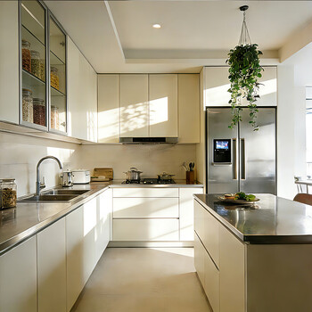 Zhong zhanggui solid stainless steel countertop cabinet kitchen customized aluminum alloy integral cabinet island integrated modern light luxury high-end 6mm stainless steel countertop floor cabinet