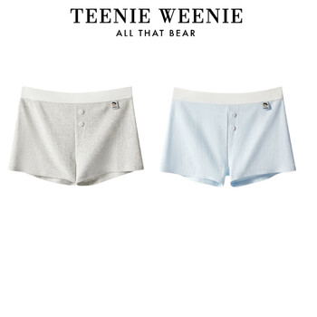 Teenie weenie bear 2026 women's pure cotton antibacterial crotch boxer briefs refreshing breathable shorts light gray + light blue 2 pairs s
