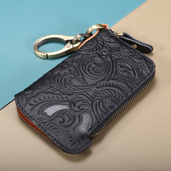 Original printed genuine leather keys for men and women with change capacity cowhide household lock keys trendy classic black