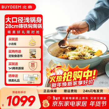 Beiding (buydeem) enamel pot cast iron stew pot household soup flat-bottomed double-ear stew pot induction cooker stew enamel pot light cedar green | stew pot 28cm1ml