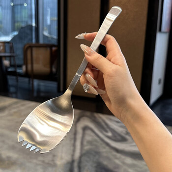 Hanoufei* boss wife's own use* 304 stainless steel male spoon, serving spoon, fork, public spoon, fork, dish and fish spoon, serrated dish spoon, 1 piece